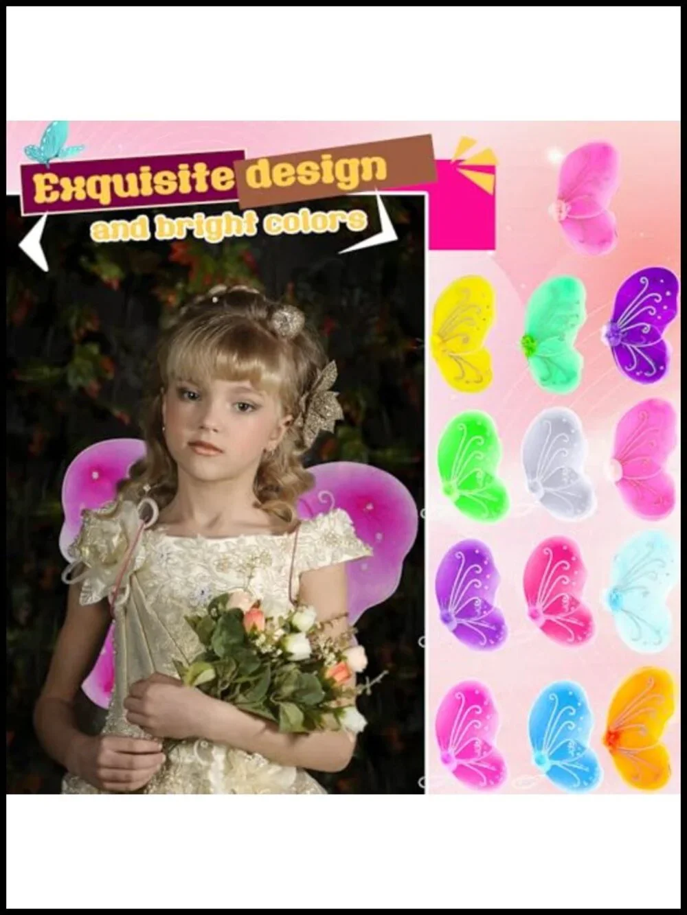 26 Pack Fairy Wings Bulk Butterfly Costume Wings for Kids Cosplay Party Dress Up